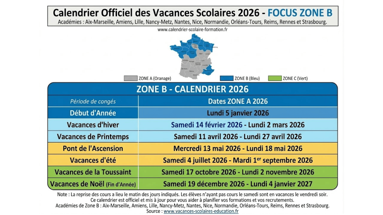 Vacances scolaires 2026 zone B