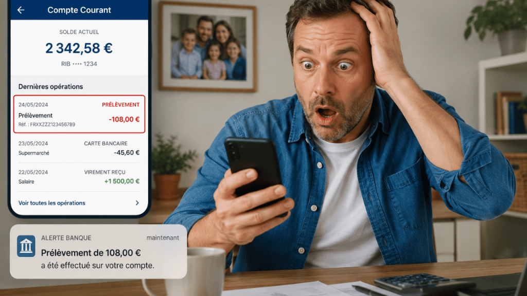 Prélèvement bancaire 108 euros